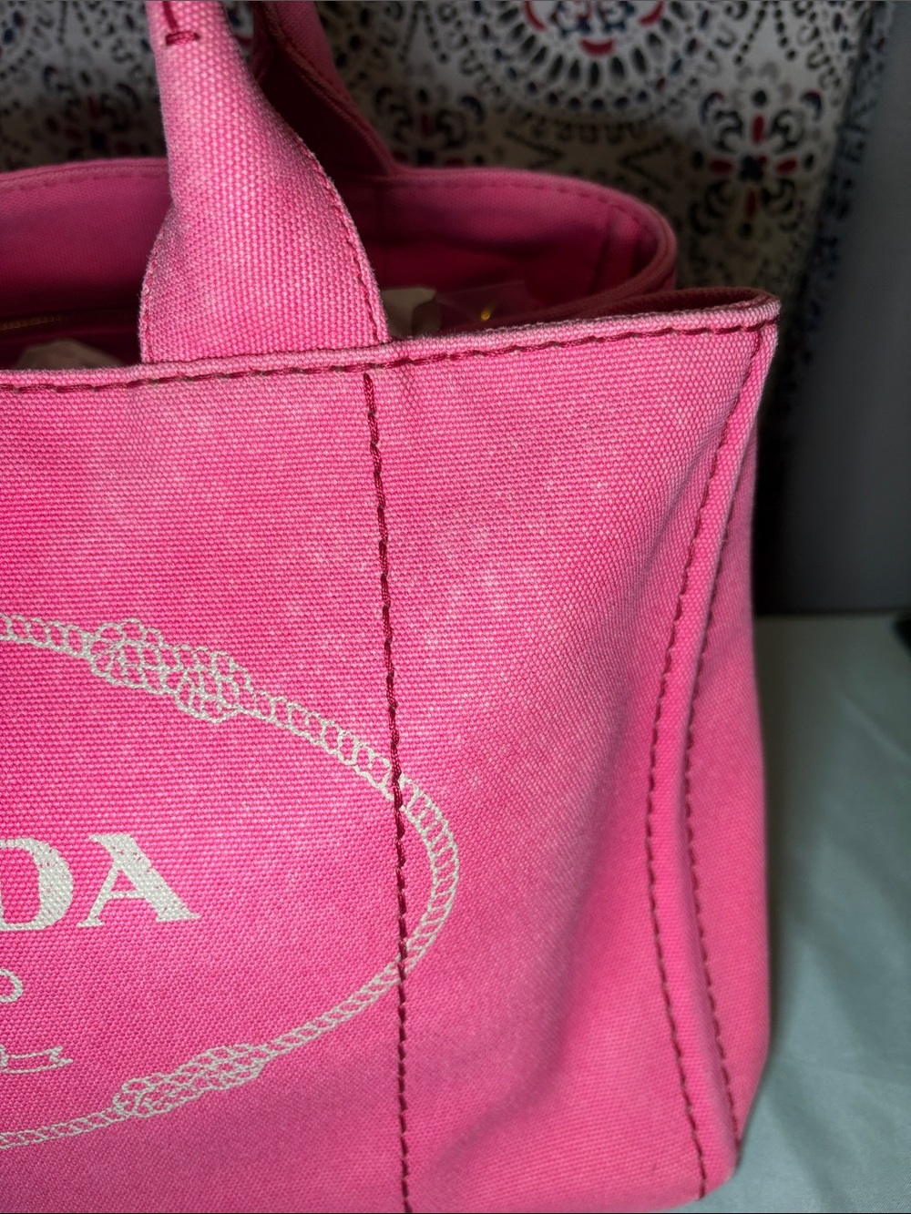 Prada Canapa Peonia Canvas Tote - Medium Handbag Pink BN2642 - Picture 2 of 16